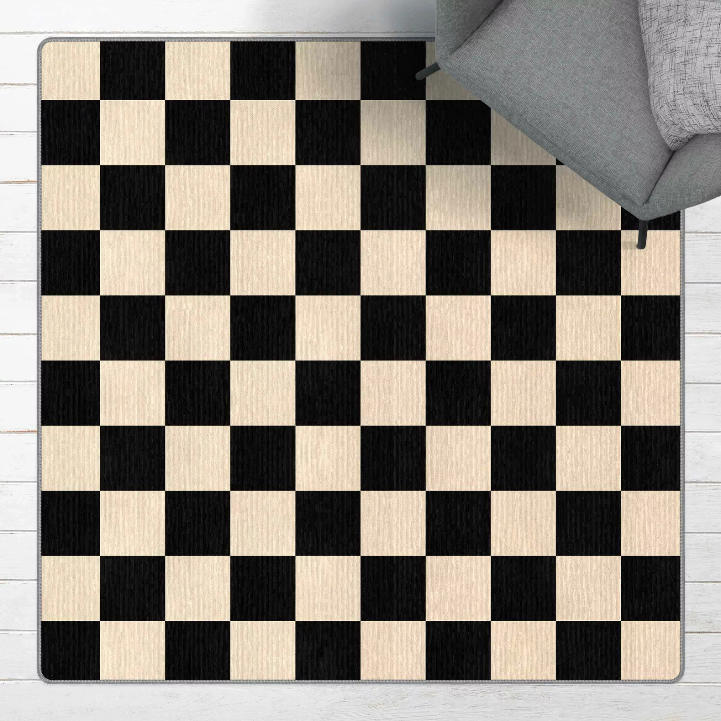 Teppich Geometrisches Muster Schachbrett Schwarz Beige günstig online kaufen