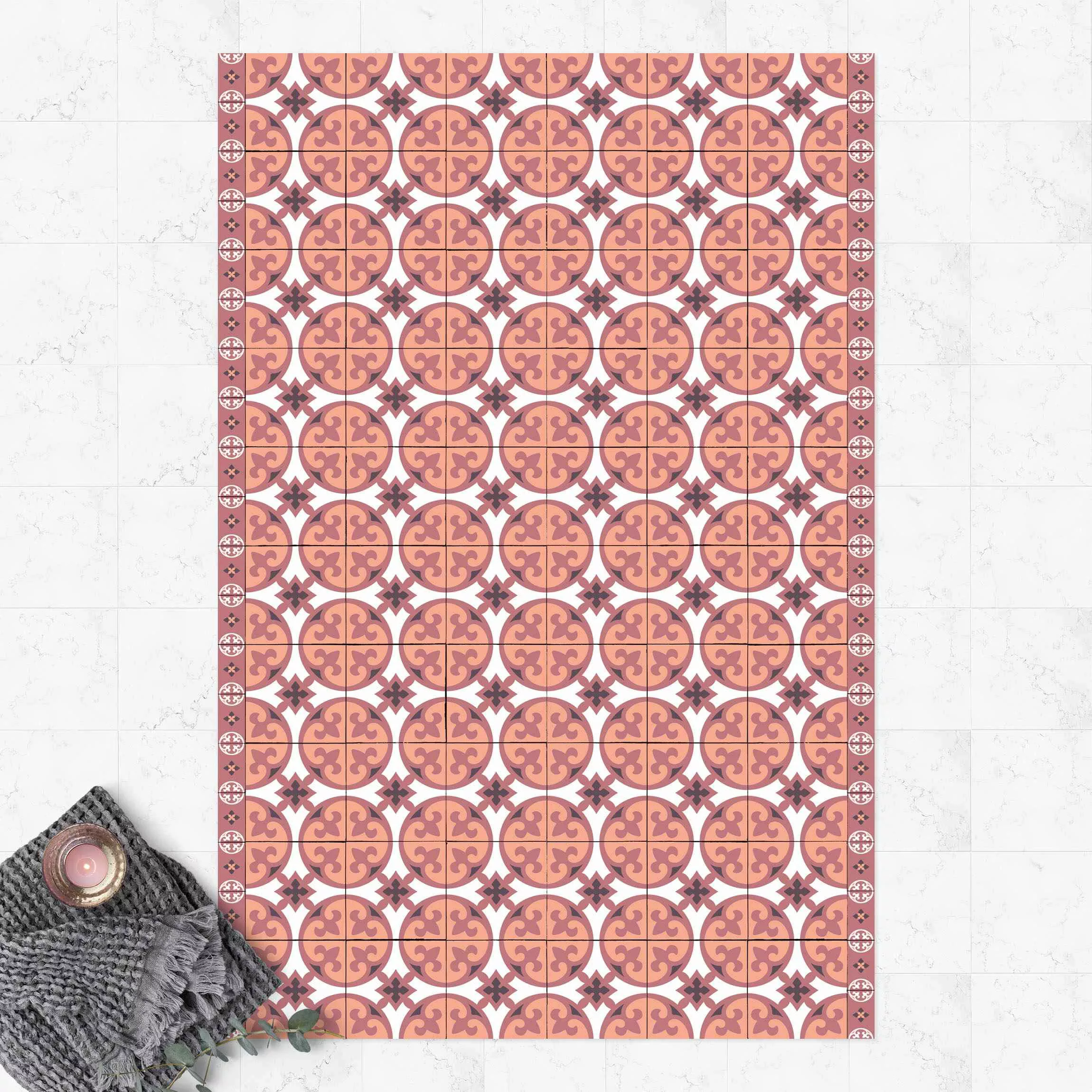 Vinyl-Teppich Geometrischer Fliesenmix Kreise Orange günstig online kaufen