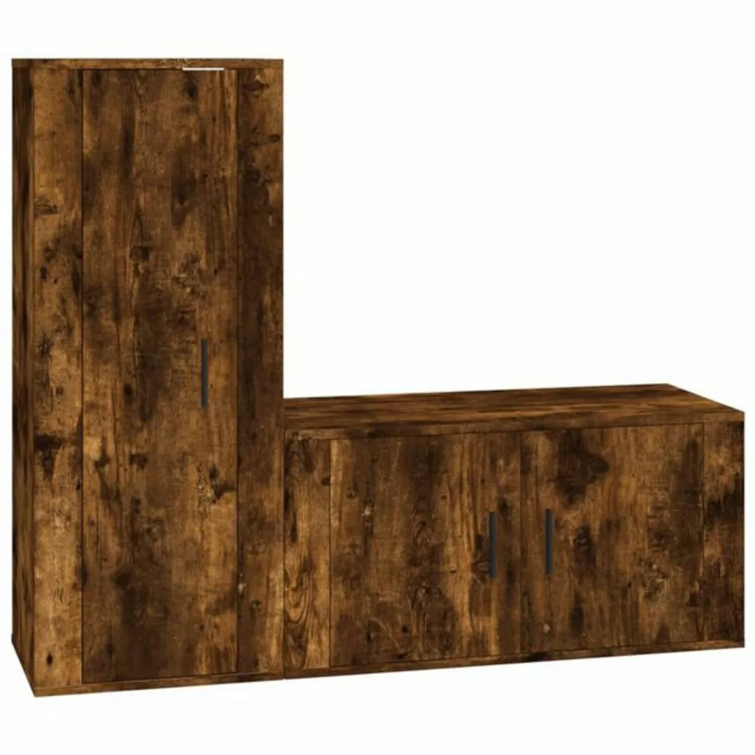 furnicato TV-Schrank 2-tlg. TV-Schrank-Set Räuchereiche Holzwerkstoff (2-St günstig online kaufen