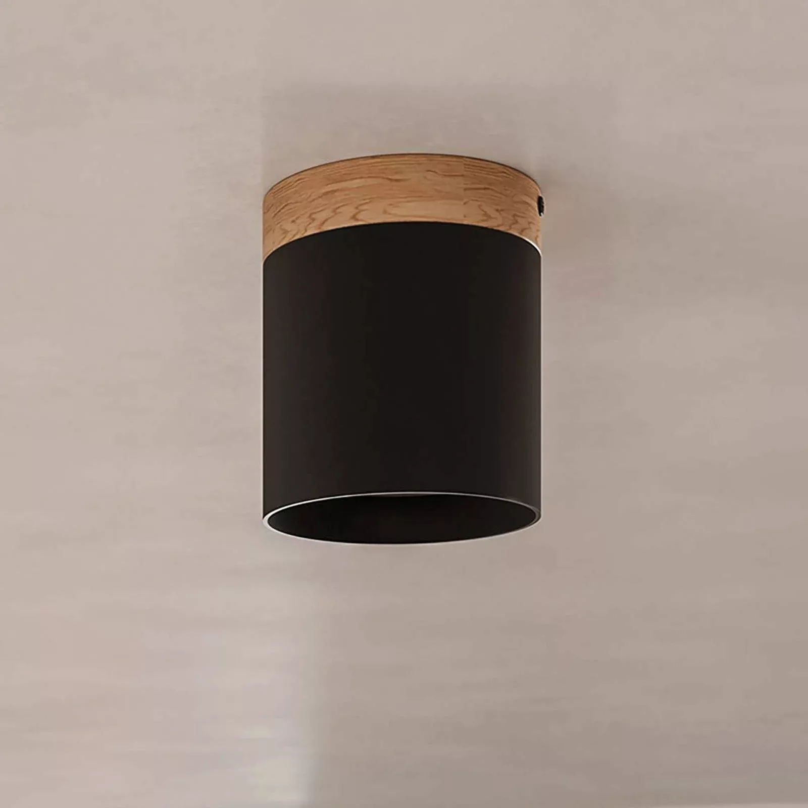 Deckenspot Rif, schwarz, Ø 12 cm, Holz, Aluminium günstig online kaufen