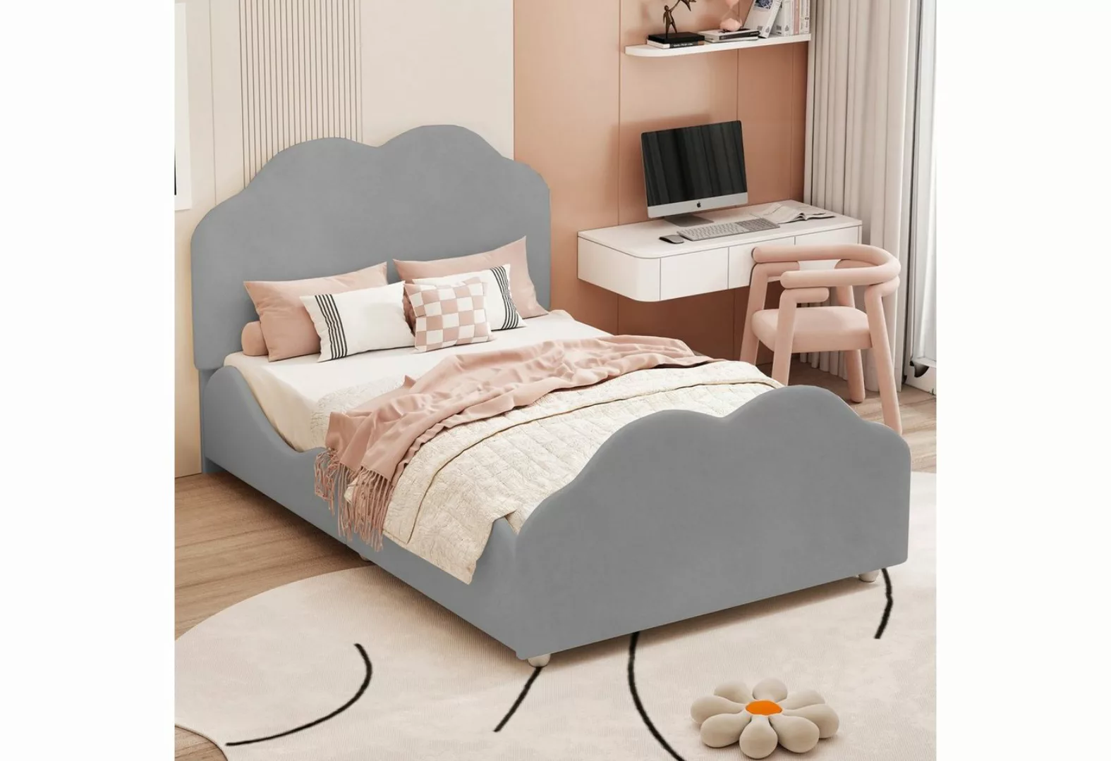 Flieks Kinderbett, süße Wolkenform Einzelbett Polsterbett 90x200cm Samt günstig online kaufen