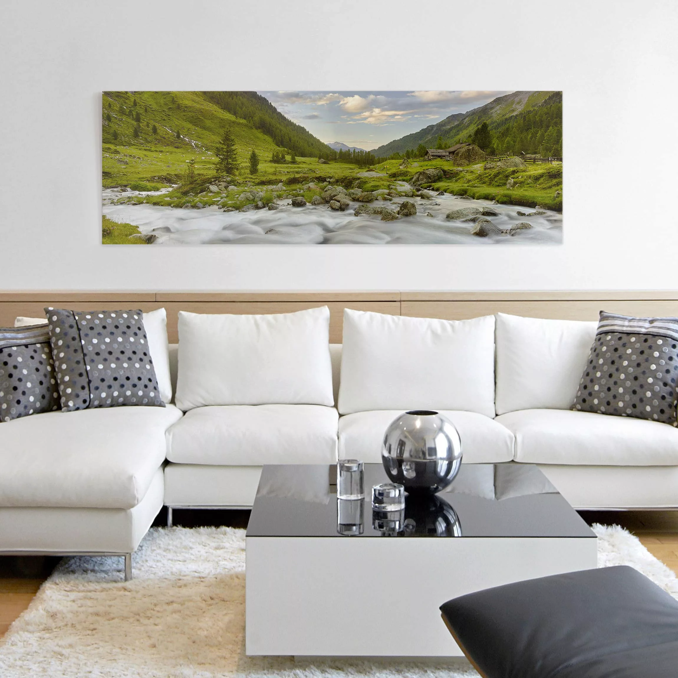 Leinwandbild Wald - Panorama Alpenwiese Tirol günstig online kaufen