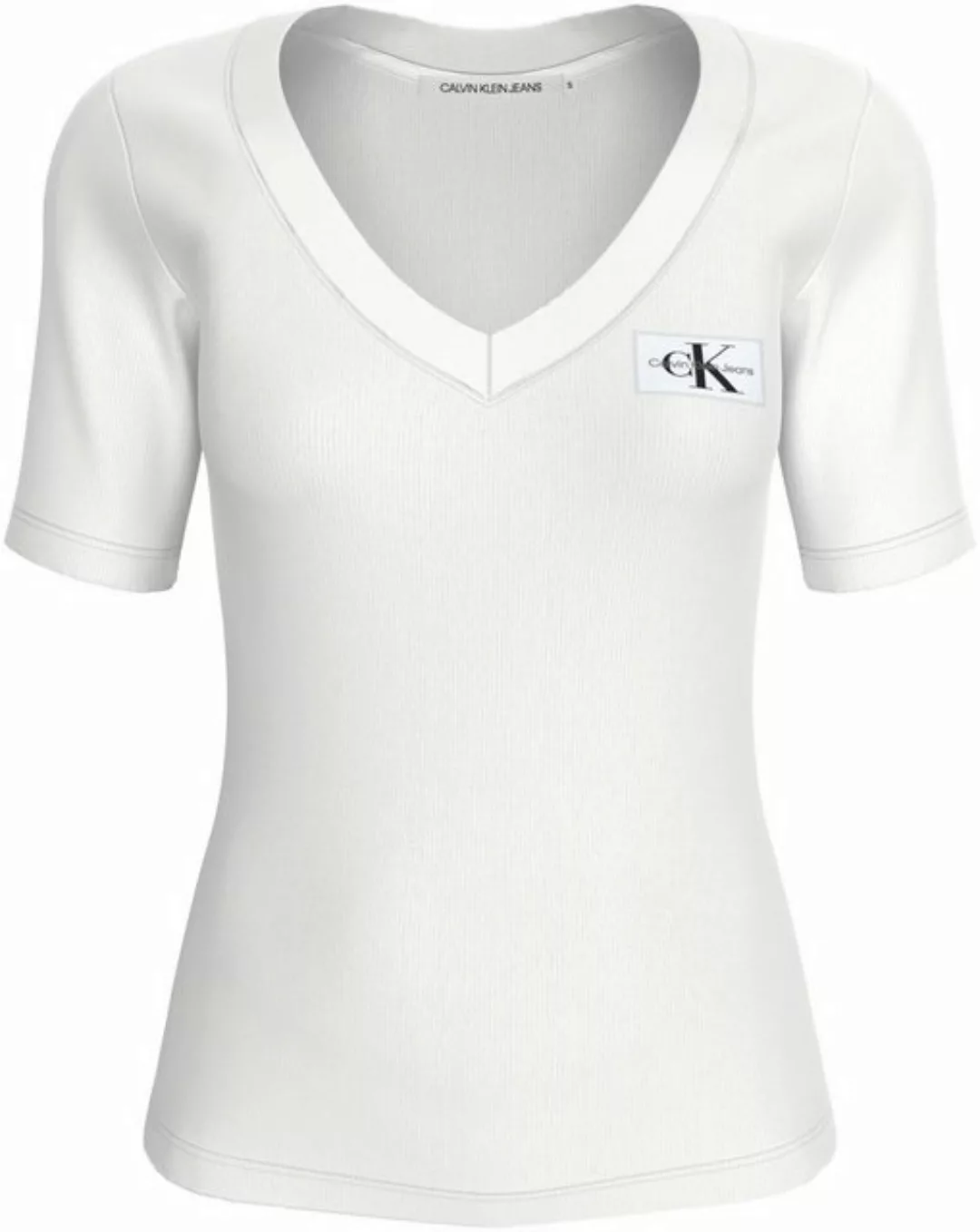 Calvin Klein Jeans T-Shirt WOVEN LABEL RIB V-NECK TEE mit Logomarkenpatch günstig online kaufen