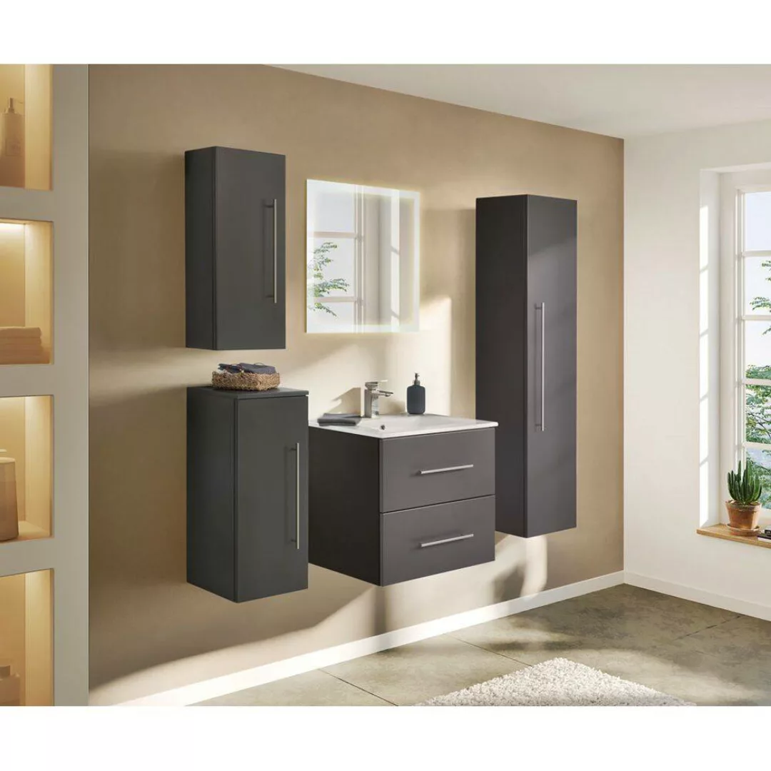 Lomadox Badezimmer Möbel-Set HELLA-02 in anthrazit seidenglanz 5-tlg. mit H günstig online kaufen