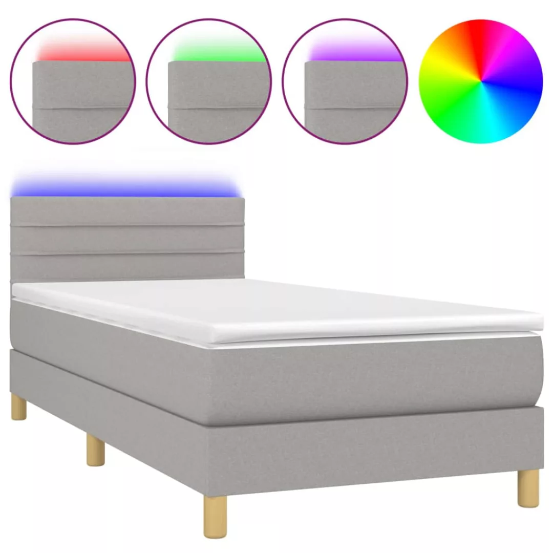 Vidaxl Boxspringbett Mit Matratze & Led Hellgrau 100x200 Cm Stoff günstig online kaufen