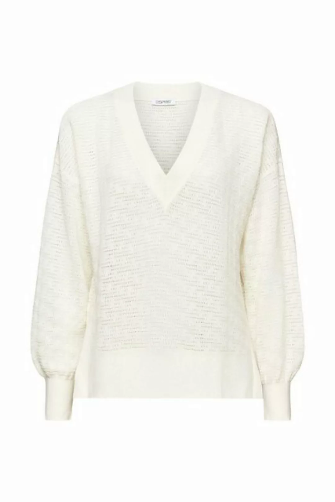 Esprit V-Ausschnitt-Pullover Pullover mit V-Ausschnitt im Pointelle-Design günstig online kaufen