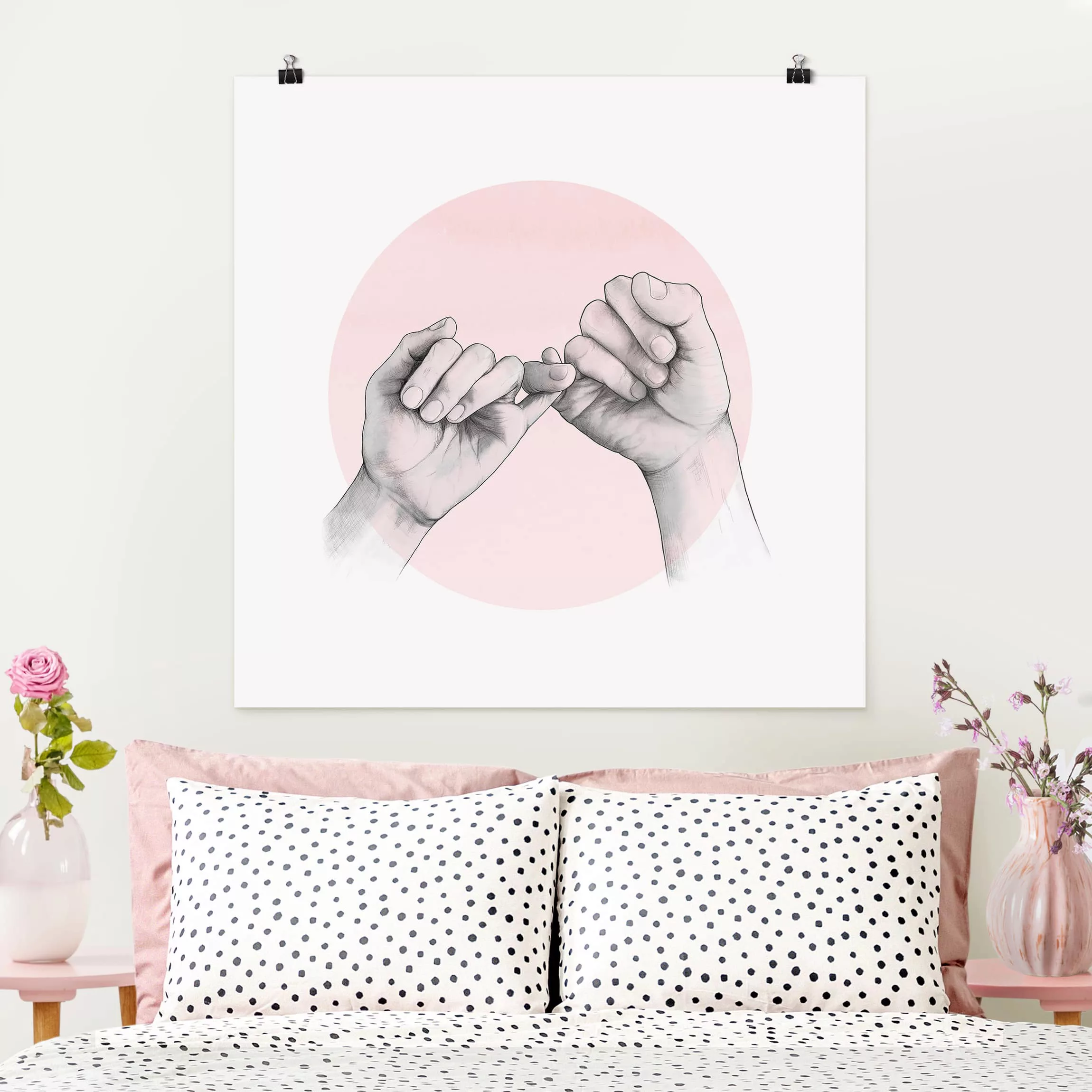 Poster - Quadrat Illustration Hände Freundschaft Kreis Rosa Weiß günstig online kaufen