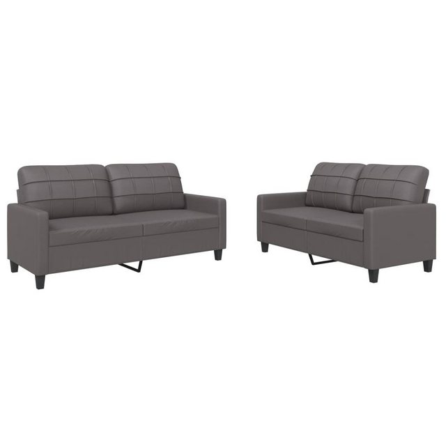 vidaXL Sofa Sofagarnitur mit Kissen Kunstleder, Standard, Grau günstig online kaufen