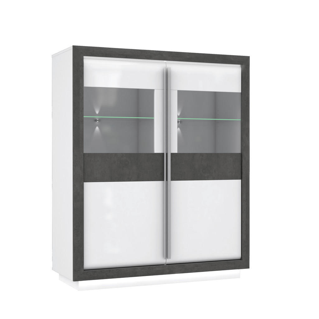 Highboard  weiß Hochglanz Beton dunkel Optik B/H/T: ca. 133x162x53 cm günstig online kaufen