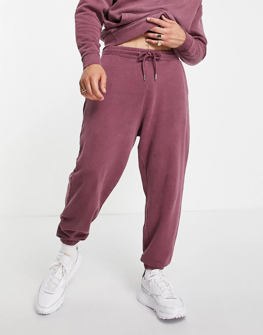 ASOS DESIGN – Oversize-Jogginghose in verwaschenem Burgunderrot, Kombiteil günstig online kaufen