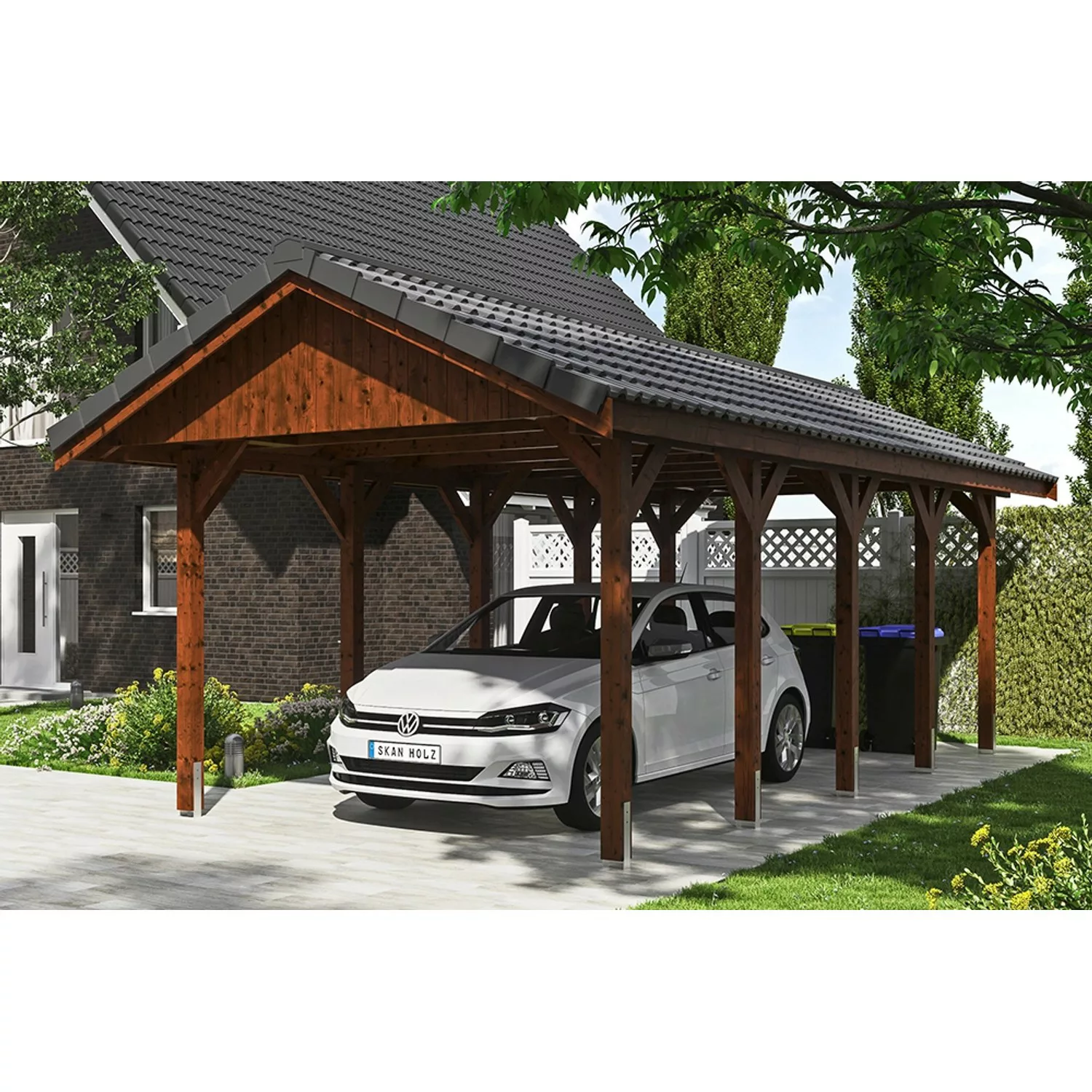 Satteldach-Carport Wallgau Nussbaum 380 x 750 cm Dachlattung günstig online kaufen