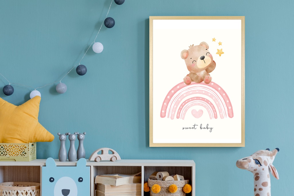 queence Bild mit Rahmen "Bär auf buntem Regenbogen", Bär-Bären-Bilder vom S günstig online kaufen