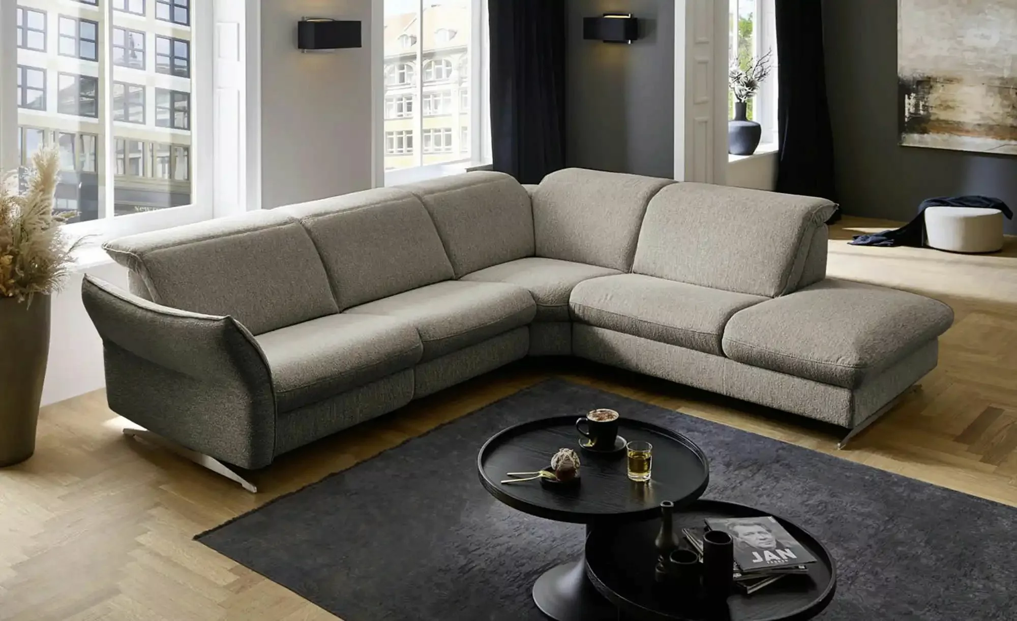 Hukla Ecksofa Mikrofaser Michelle ¦ grau ¦ Maße (cm): B: 292 H: 99 T: 258 P günstig online kaufen