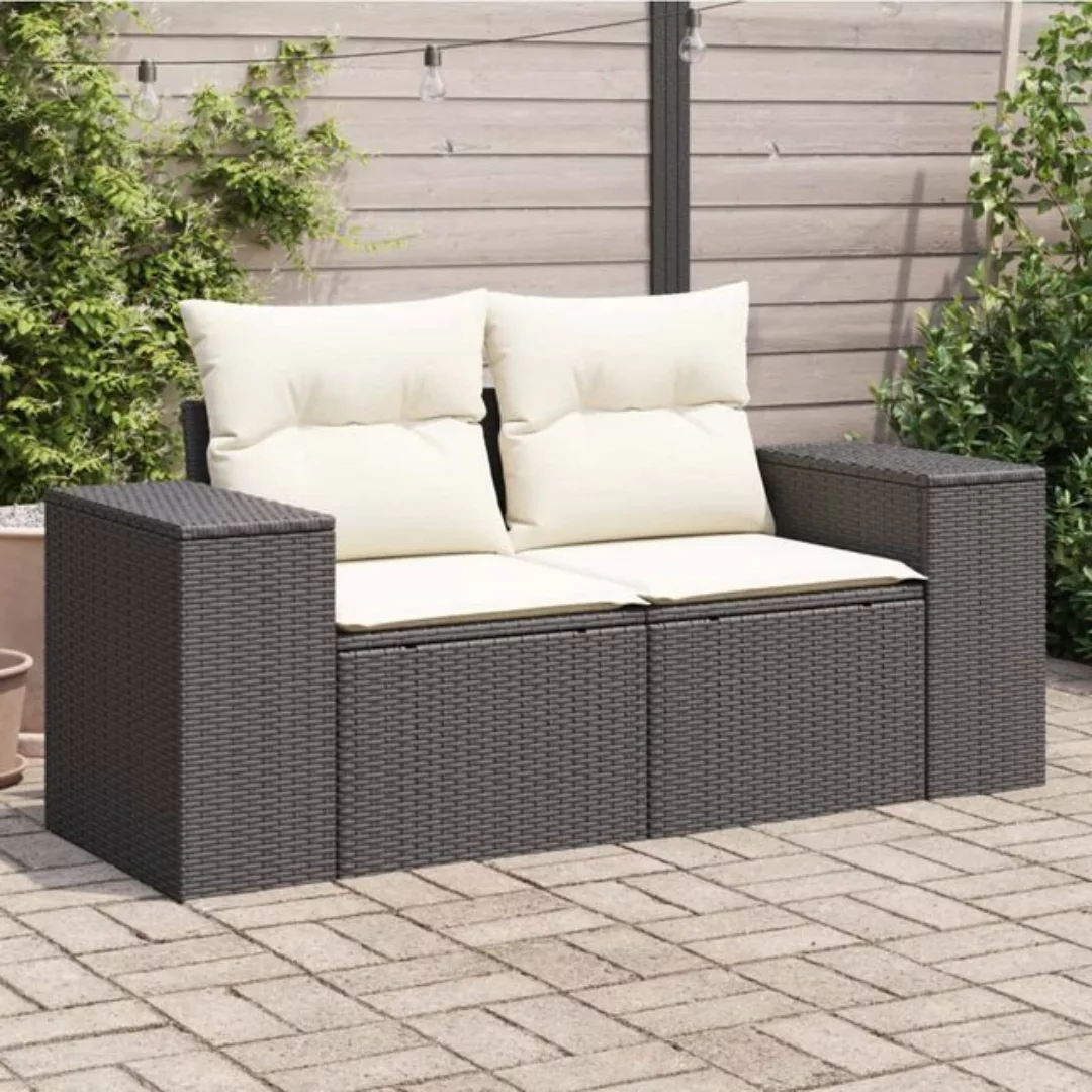 vidaXL Loungesofa Gartensofa mit Kissen 2-Sitzer Schwarz Poly Rattan, 1 Tei günstig online kaufen