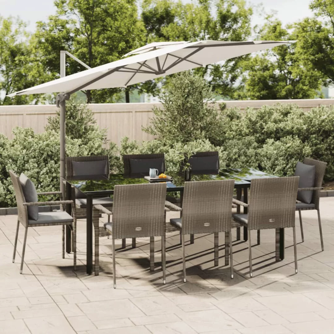 Vidaxl 9-tlg. Garten-essgruppe Mit Kissen Schwarz Und Grau Poly Rattan günstig online kaufen