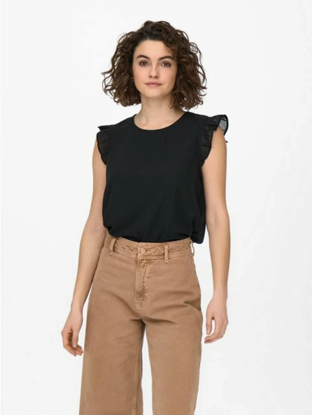ONLY Blusenshirt Kurzarm Bluse Rundhals T-Shirt mit Rüschen Ärmeln ONLANN 4 günstig online kaufen