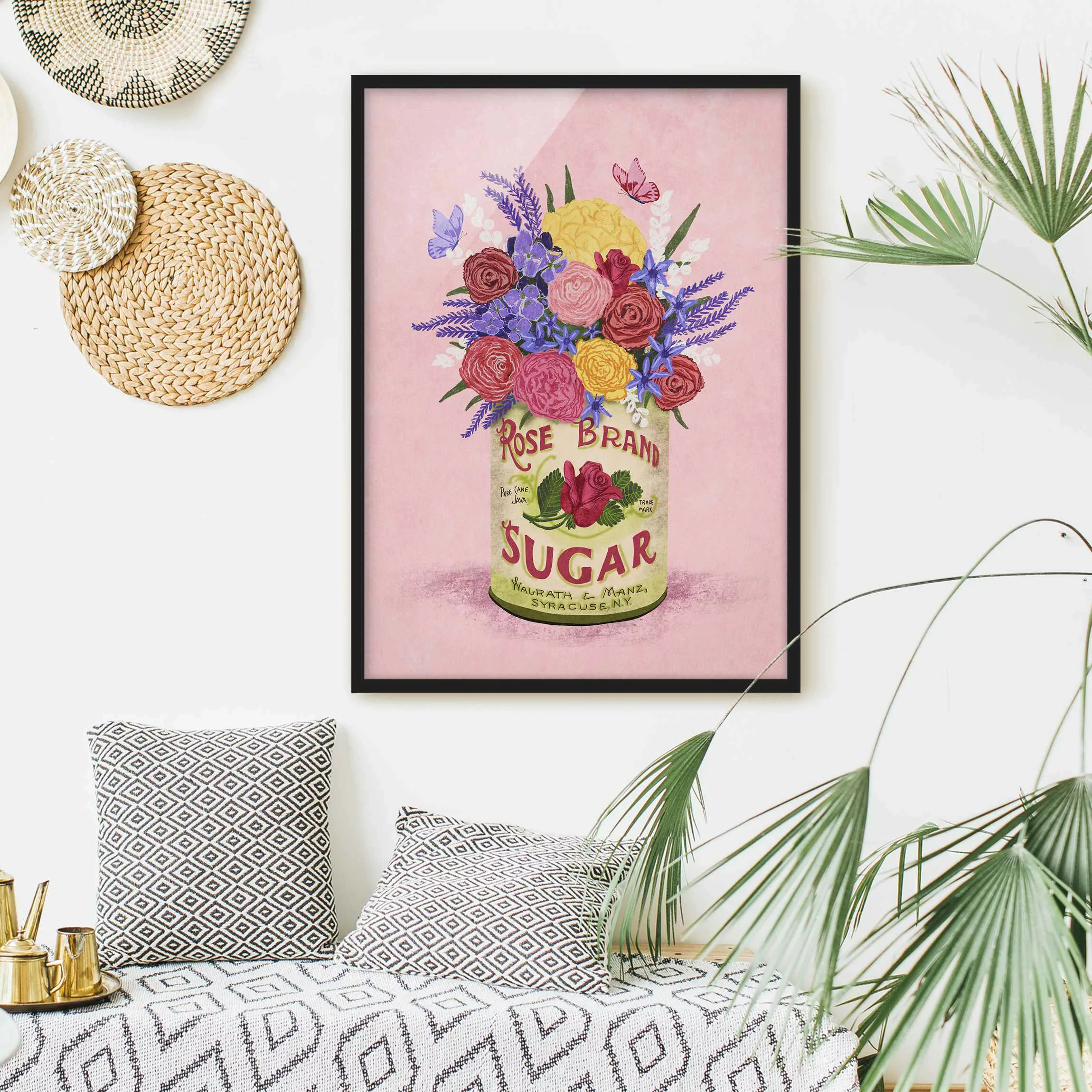 Bild mit Rahmen Flowers in a can - Roses and Lavender günstig online kaufen