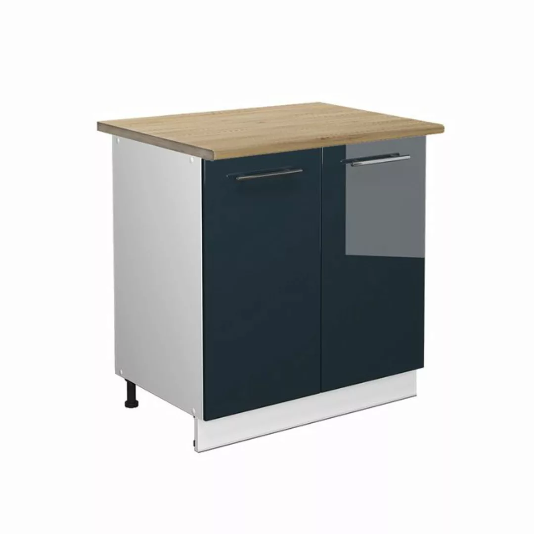 Vicco Spülenunterschrank Fame-Line, Dunkelblau Hochglanz/Weiß, 80 cm mit Re günstig online kaufen