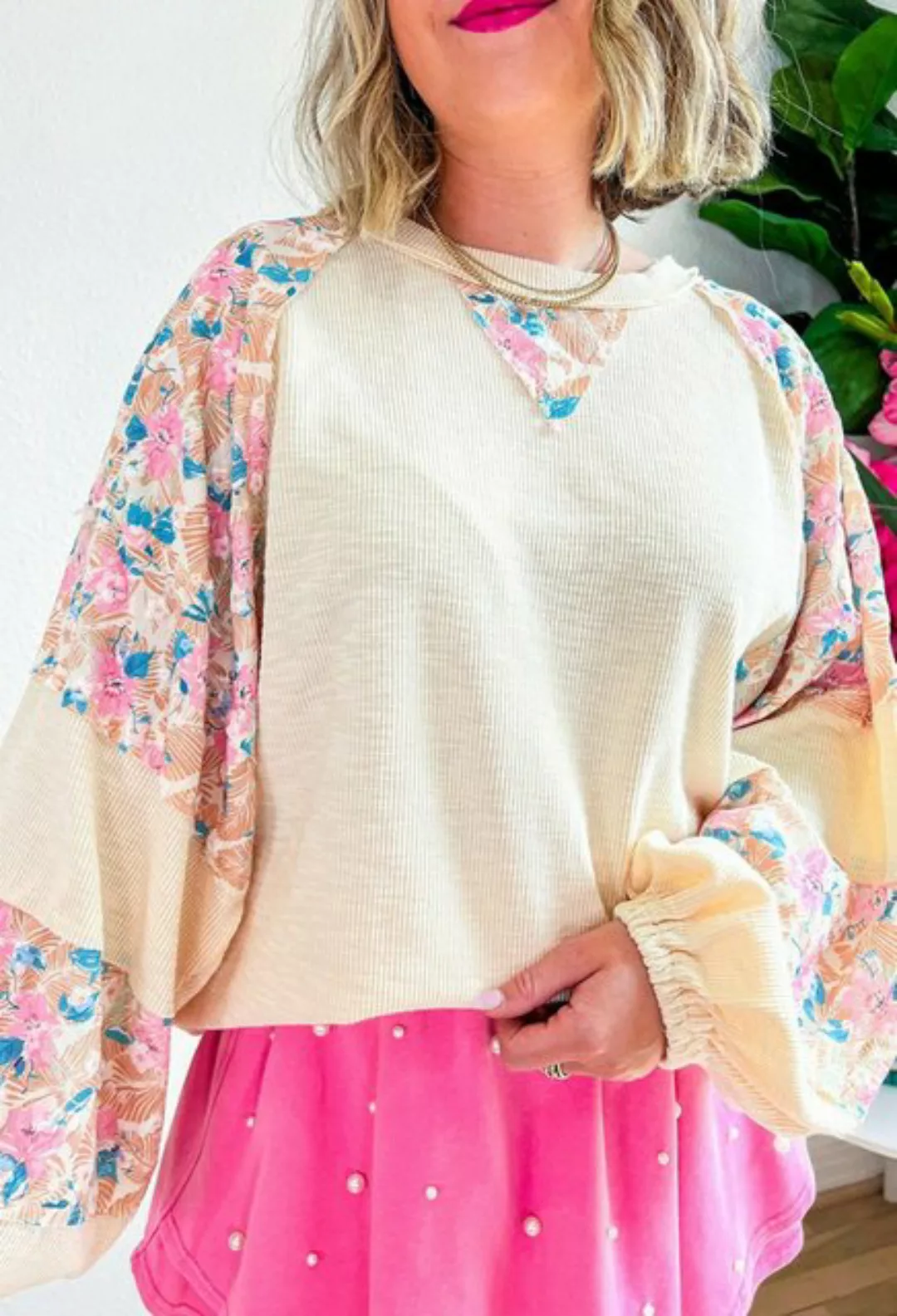 LOVGCCN Langarmbluse Langarm-Top mit floralem Patchworkmuster (Süß und fris günstig online kaufen