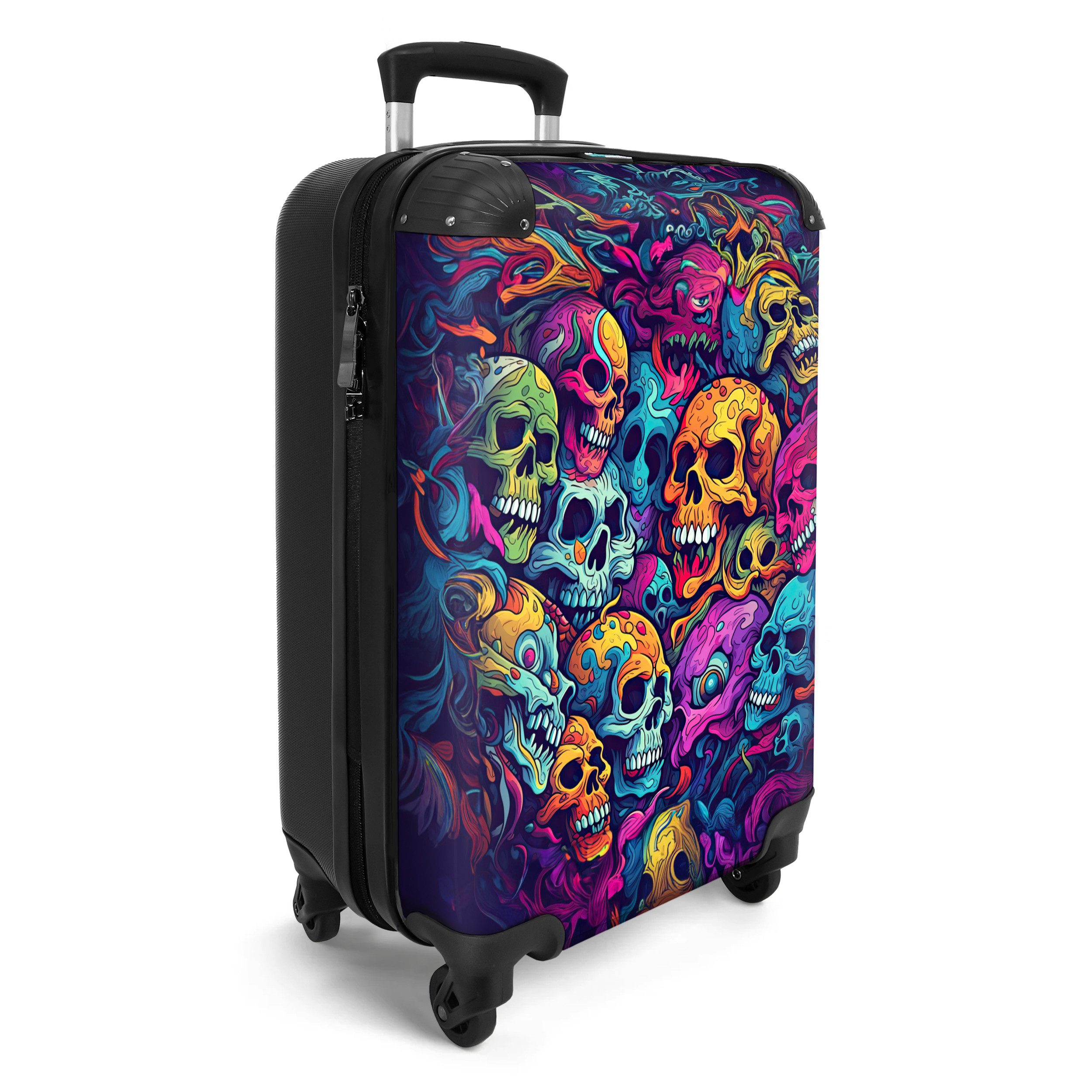 NoBoringSuitcases.com© Hartschalen-Trolley Totenkopf - Neon - günstig online kaufen