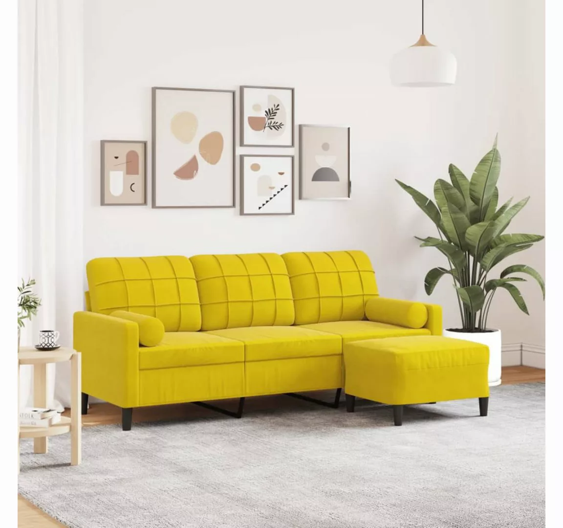 vidaXL Sofa 3-Sitzer-Sofa mit Hocker Samt, 180 cm, Gelb günstig online kaufen