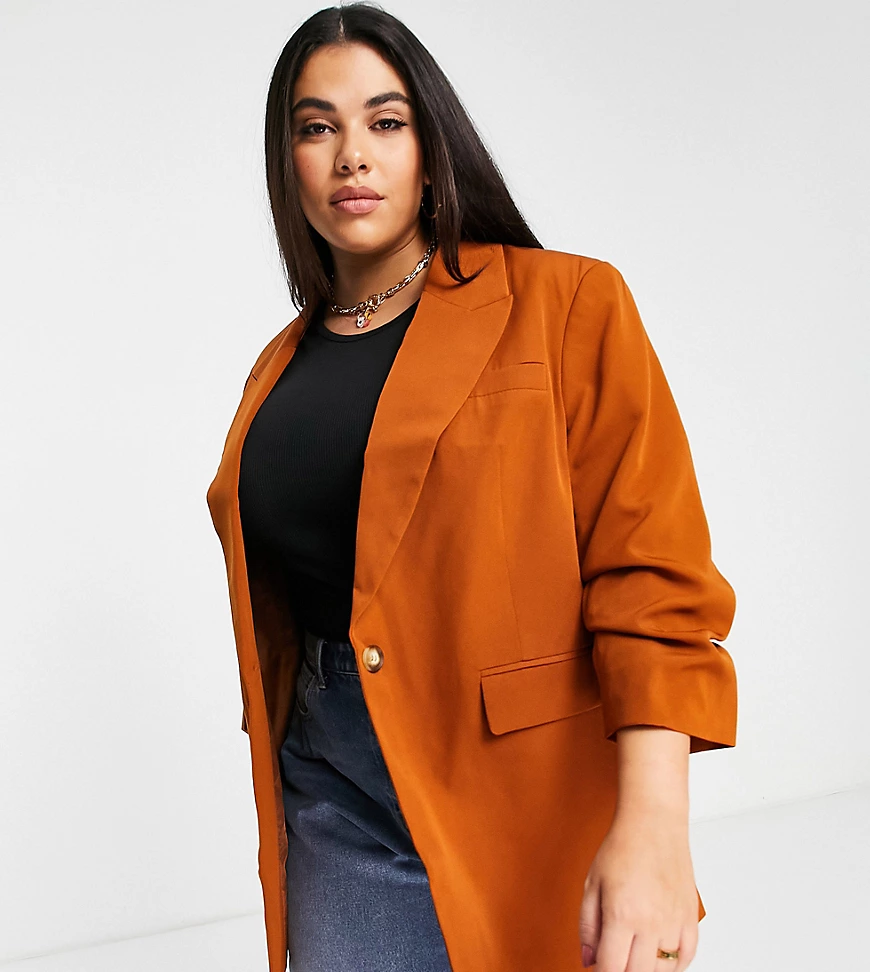 River Island Plus – Einreihiger Dad-Blazer in Braun günstig online kaufen