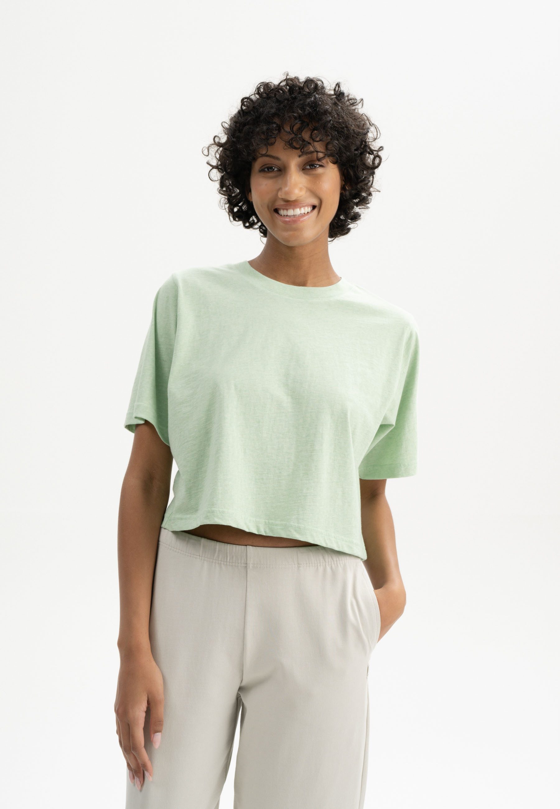 MELA Kurzarmshirt Cropped T-Shirt DESNA Rippbündchen günstig online kaufen