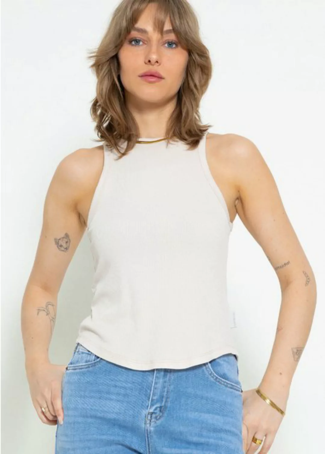 SASSYCLASSY Tanktop Geripptes Basic Tanktop Ärmelloses Top mit Rundhalsauss günstig online kaufen