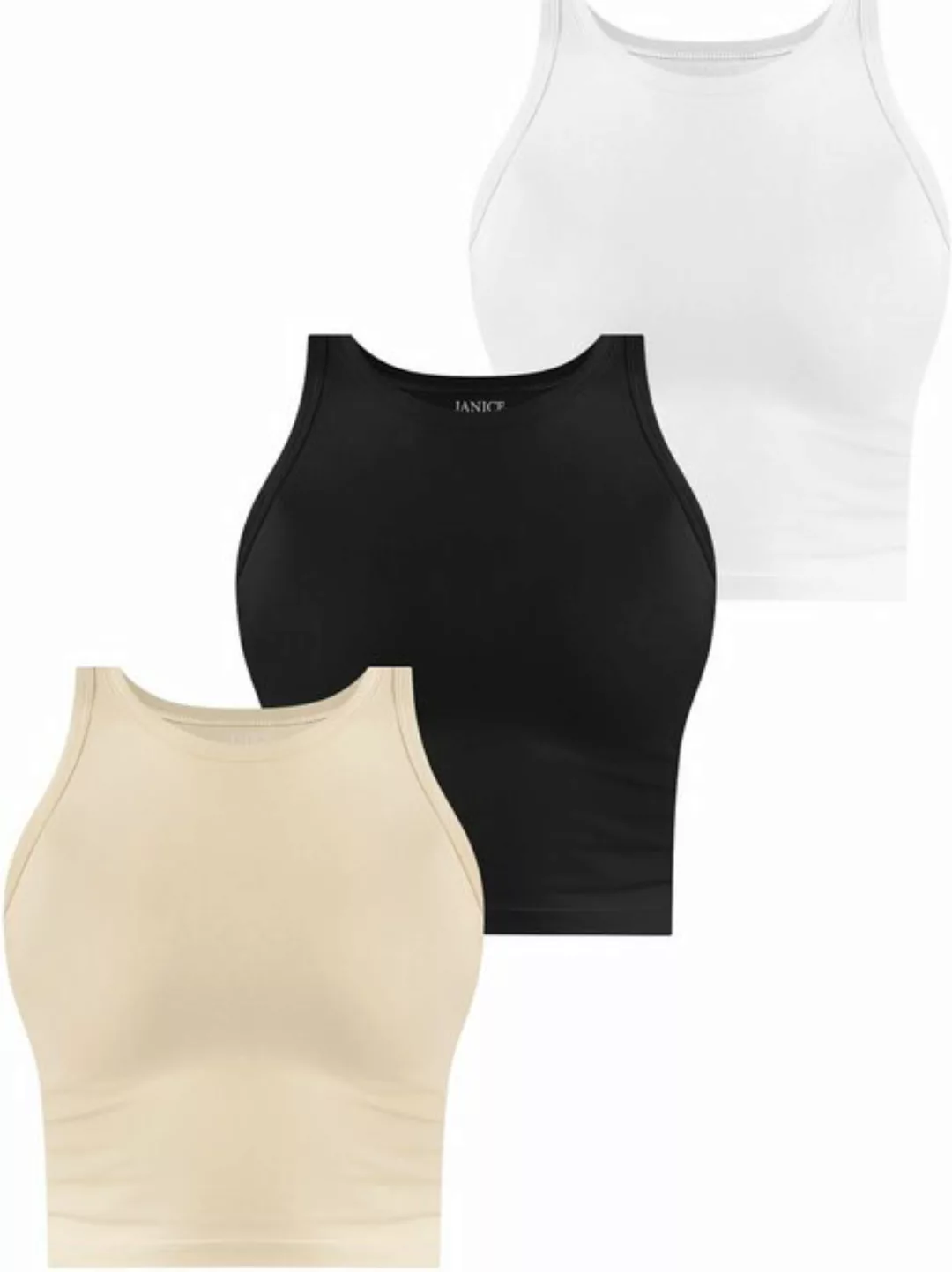 Janice Kurzarmshirt 3 x Damen crop Top hochgeschlossen Niah Kurzes Tanktop günstig online kaufen