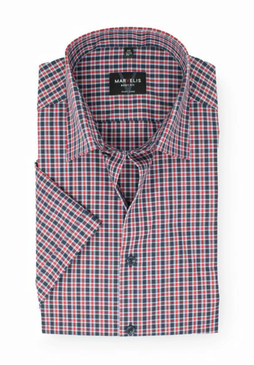 MARVELIS Kurzarmhemd Kurzarmhemd - Body Fit - Kariert - Rot/Blau günstig online kaufen