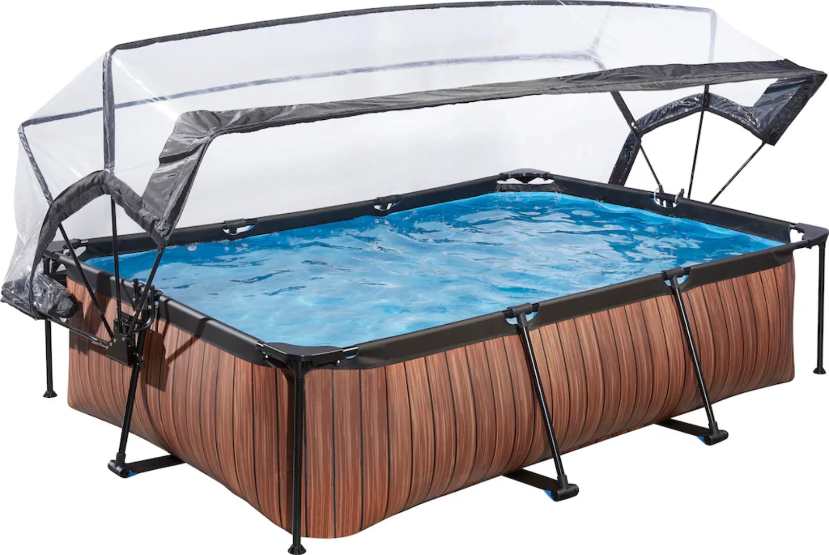 EXIT Wood Pool Braun 220 x 150 x 65 cm m. Filterpumpe u. Abdeckung günstig online kaufen