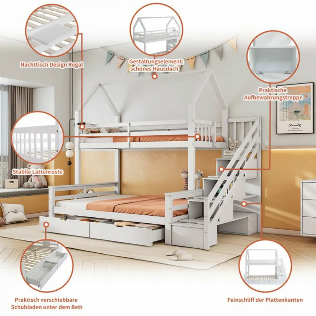 REDOM Etagenbett Kinderbett, mit Leiter, mit Schubladen und einem Regal (mi günstig online kaufen