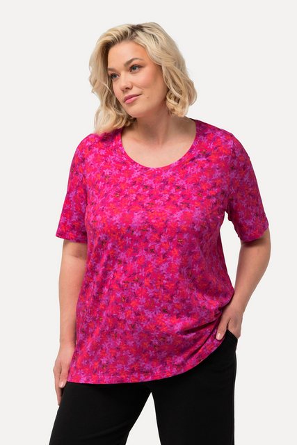 Ulla Popken Longshirt Shirt gemustert Rundhals Halbarm günstig online kaufen