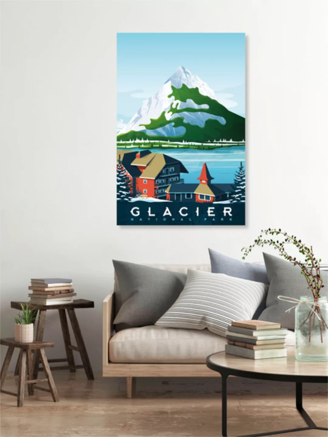 Poster / Leinwandbild - Glacier National Park Vintage Travel Wandbild günstig online kaufen