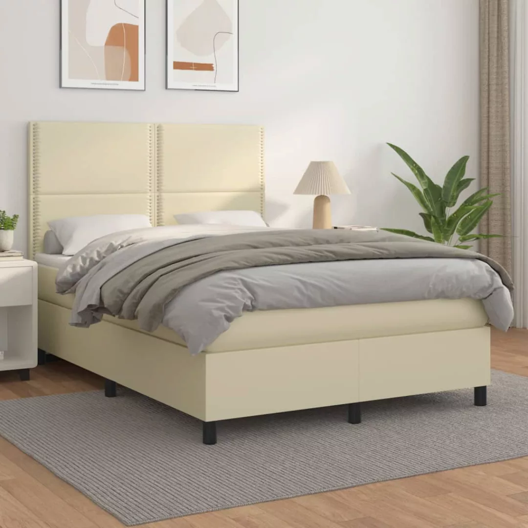 Vidaxl Boxspringbett Mit Matratze Creme 140x200 Cm Kunstleder günstig online kaufen