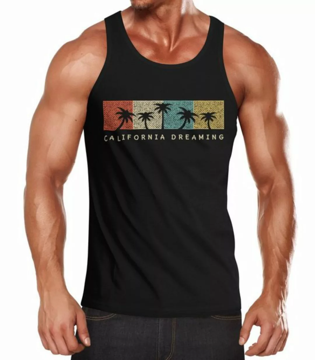 Neverless Tanktop Herren Tank Top California Dreaming Summer Party Palmen P günstig online kaufen