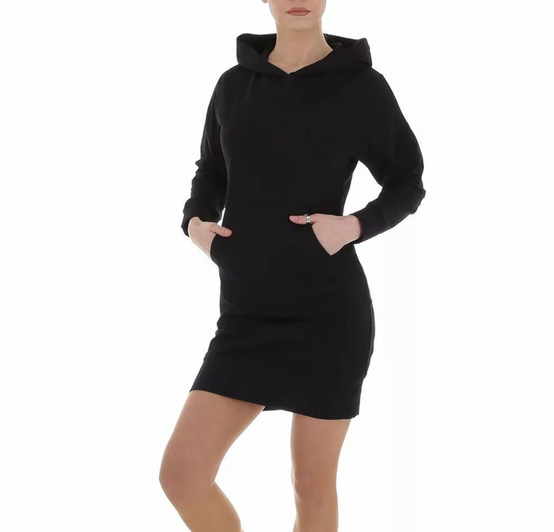 Ital-Design Shirtkleid Damen Freizeit Kapuze Stretch Minikleid in Schwarz günstig online kaufen