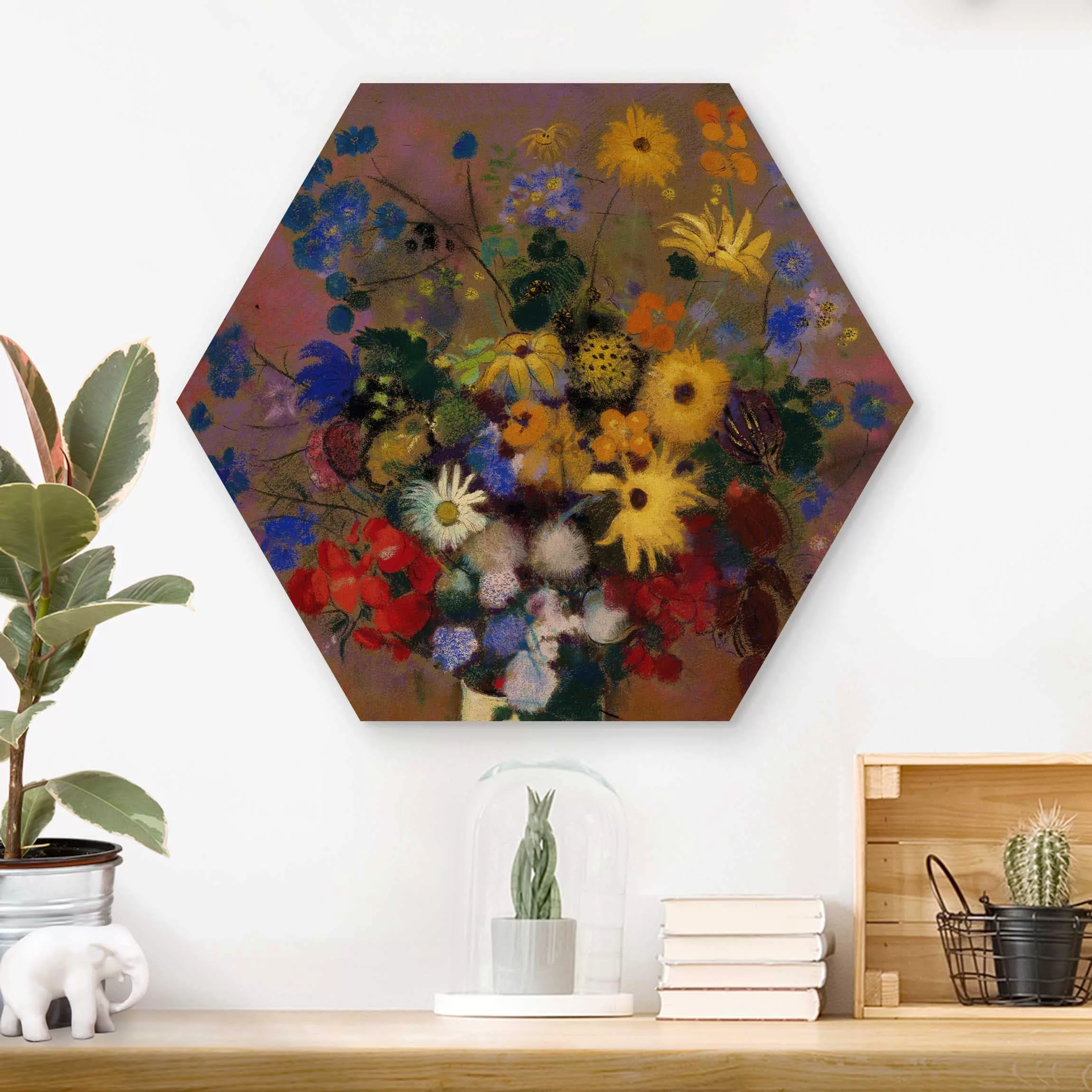 Hexagon-Holzbild Kunstdruck Odilon Redon - Blumen in einer Vase günstig online kaufen