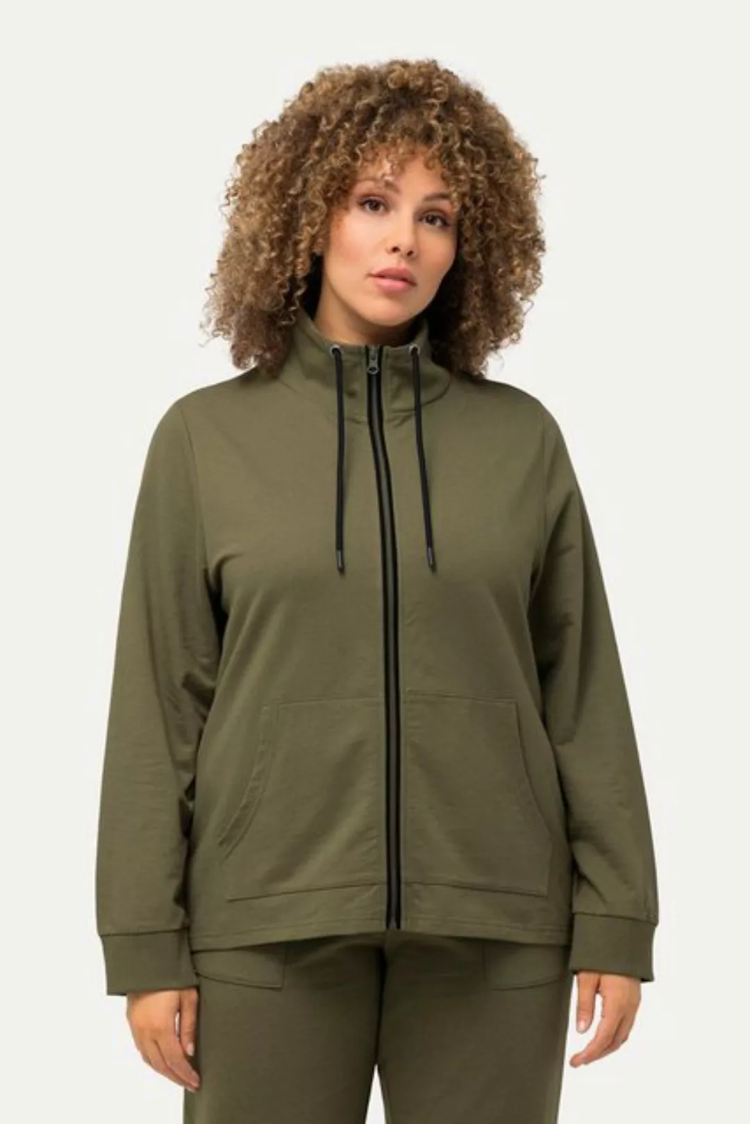 Ulla Popken Sweatjacke Sweatjacke Stehkragen Kängurutasche hinten länger günstig online kaufen