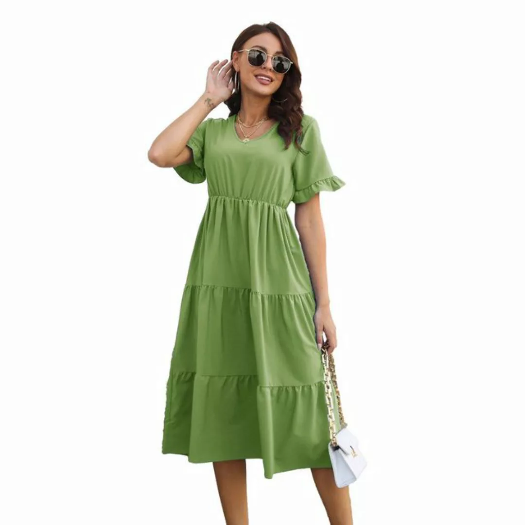 ZWY Dirndl Kurzarm Kleid mit V-Ausschnitt und Schichten aus zartem Chiffon günstig online kaufen