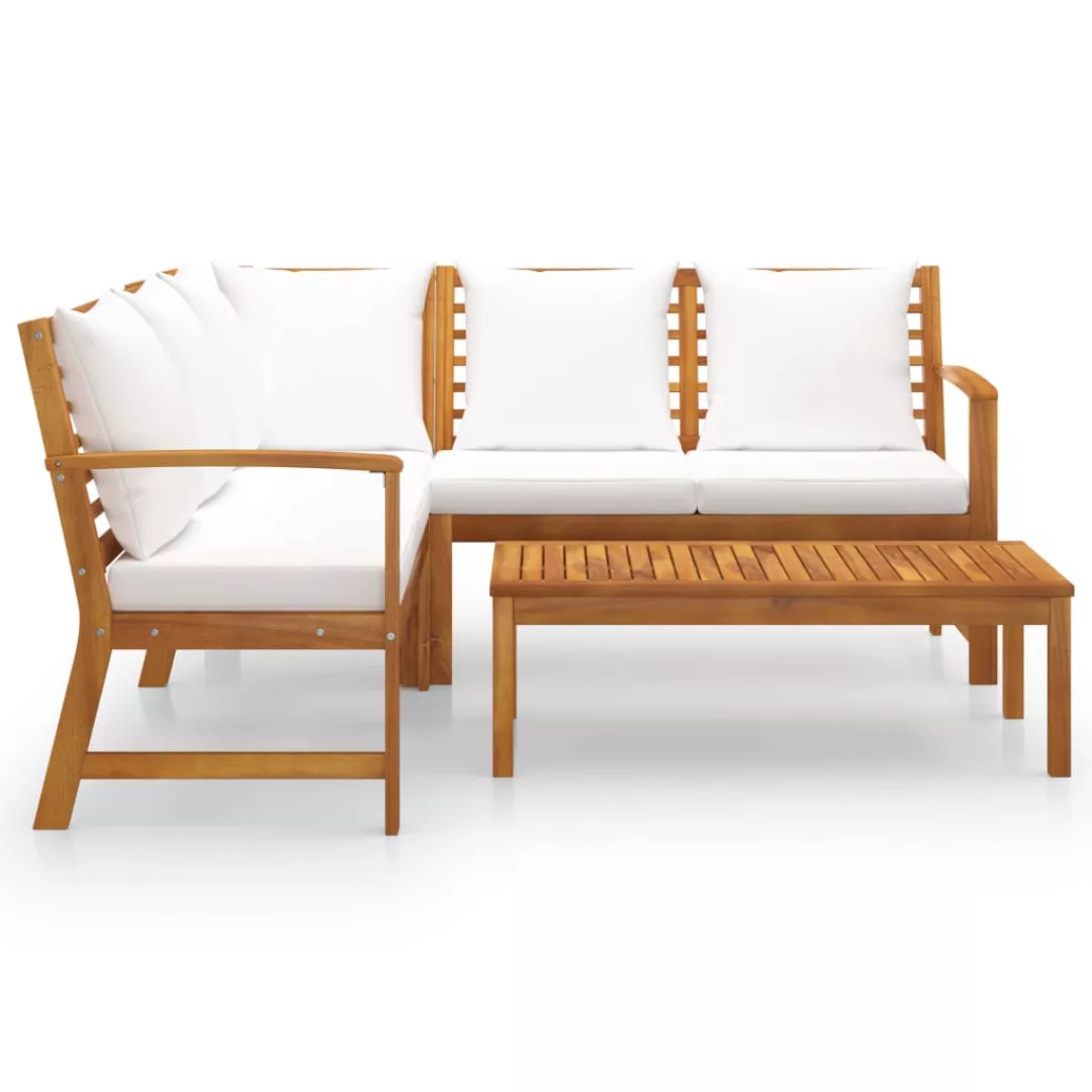 4-tlg. Garten-lounge-set Mit Auflagen Creme Massivholz Akazie günstig online kaufen