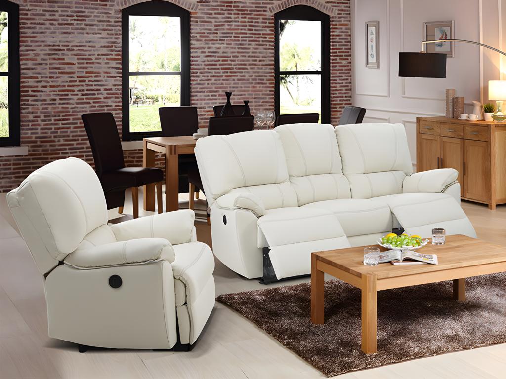 Relaxsofa Ledergarnitur elektrisch 3+1 - Elfenbein - MARCIS günstig online kaufen