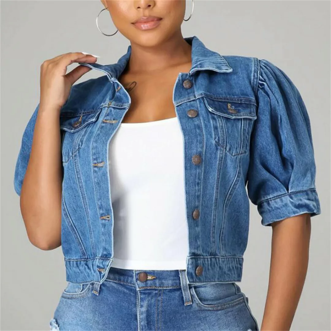 RUZU UG Anorak Outdoorjacke Sommerjacke Damen Kurzarm Mode Retro Jeansjacke günstig online kaufen