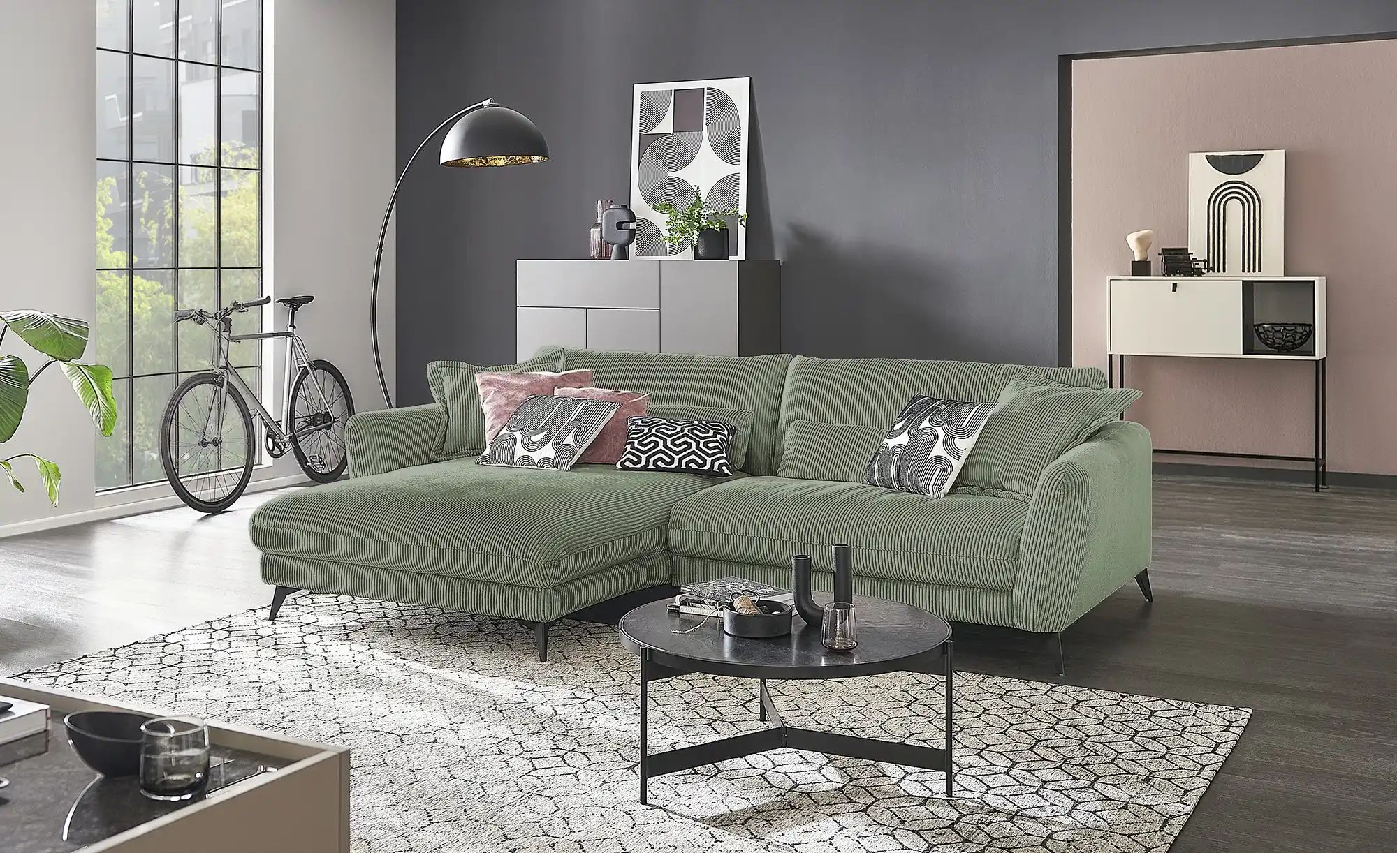 Ecksofa Cordstoff Amina ¦ grün ¦ Maße (cm): B: 288 H: 81 T: 194 Polstermöbe günstig online kaufen