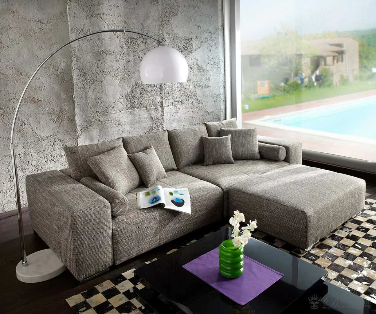 DELIFE Big-Sofa Marbeya, Hellgrau 290x110 cm mit Schlaffunktion Hocker günstig online kaufen
