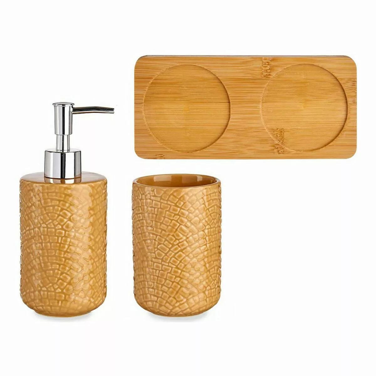 Badezimmer Set Firkanter Aus Keramik Bambus Camel (3 Pcs) günstig online kaufen