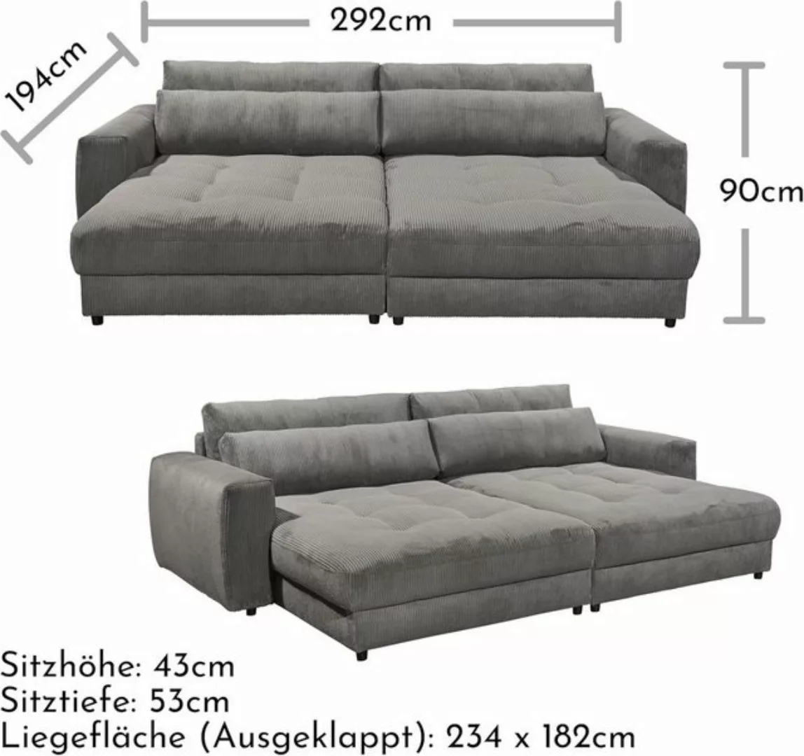 freiraum Big-Sofa BARURA Loveseat, ash" - 292x90x194 (BxHxT) günstig online kaufen