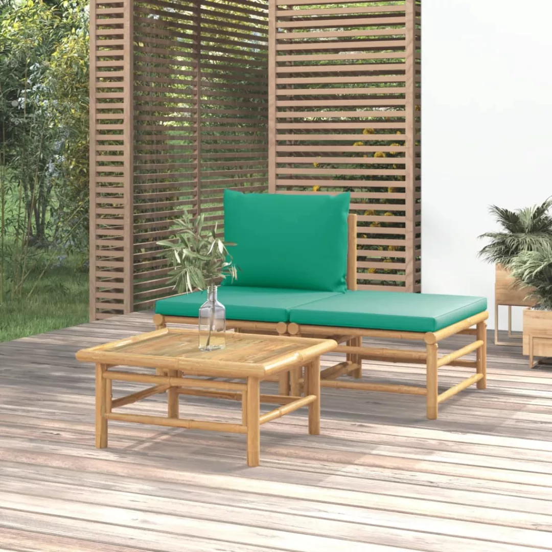 Vidaxl 3-tlg. Garten-lounge-set Mit Grünen Kissen Bambus günstig online kaufen