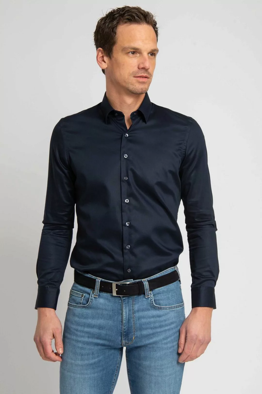 Suitable Satin Hemd Navyblau - Größe 42 günstig online kaufen