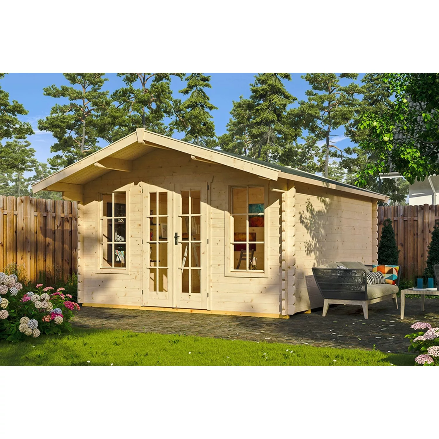 Skan Holz Holz-Gartenhaus Trondheim 1 Natur 380 cm x 300 cm günstig online kaufen
